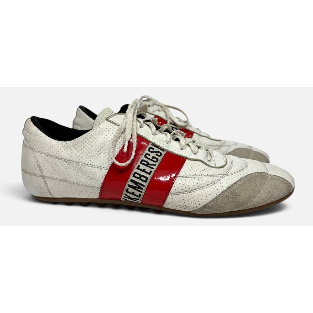 Bikkembergs Soccer Sneakers Men 44 10.5 White Red Trainers Leather Low Top Italy